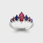 Harlequin Ruby & Blue Sapphire Ring in 18ct White Gold