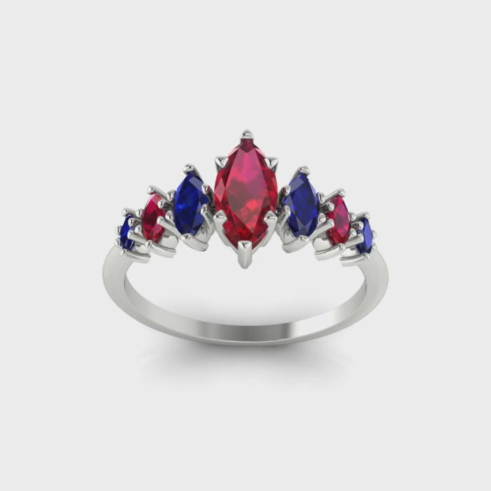 Harlequin Ruby & Blue Sapphire Ring in 18ct White Gold