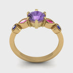 Video of the Milena violet, pink and blue sapphire five-stone engagement ring, handmade in London by Nude Jewellery