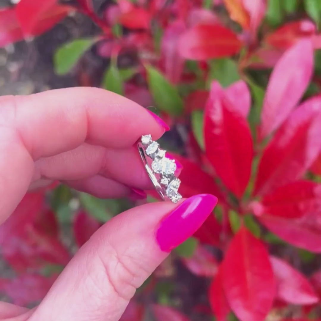 Atlantis Paradise asymmetrical diamond cluster engagement ring in 18ct white gold or platinum, rotating 360 view