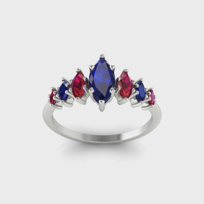 Harlequin Sapphire & Ruby Ring in 18ct White Gold