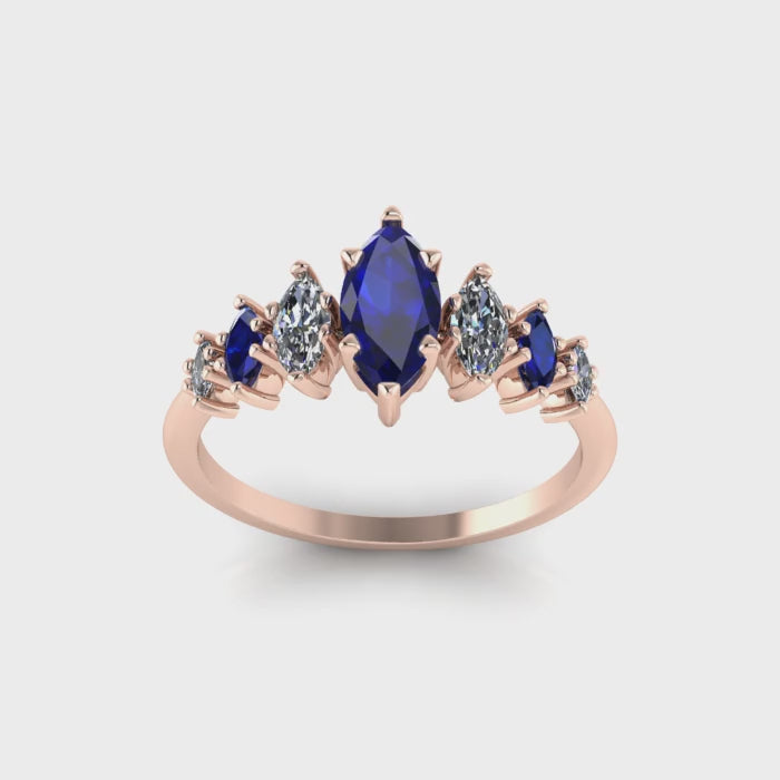 Harlequin Blue Sapphire & Diamond Ring in 18ct Rose Gold