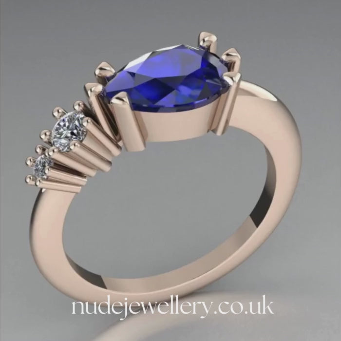 Pear Shaped Sapphire & Diamond's Asymmetrical Comet Ring Rose Gold