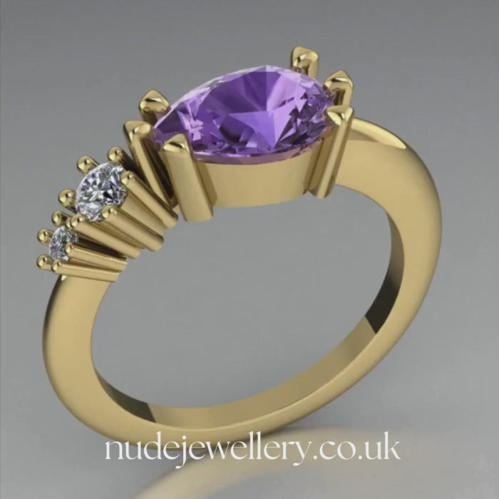 Comet Ring: Pear Shaped Violet Sapphire & Diamond's Ring