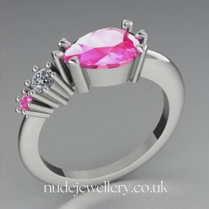 Pear Shaped Pink Sapphire's & Diamond Asymmetrical Comet Ring