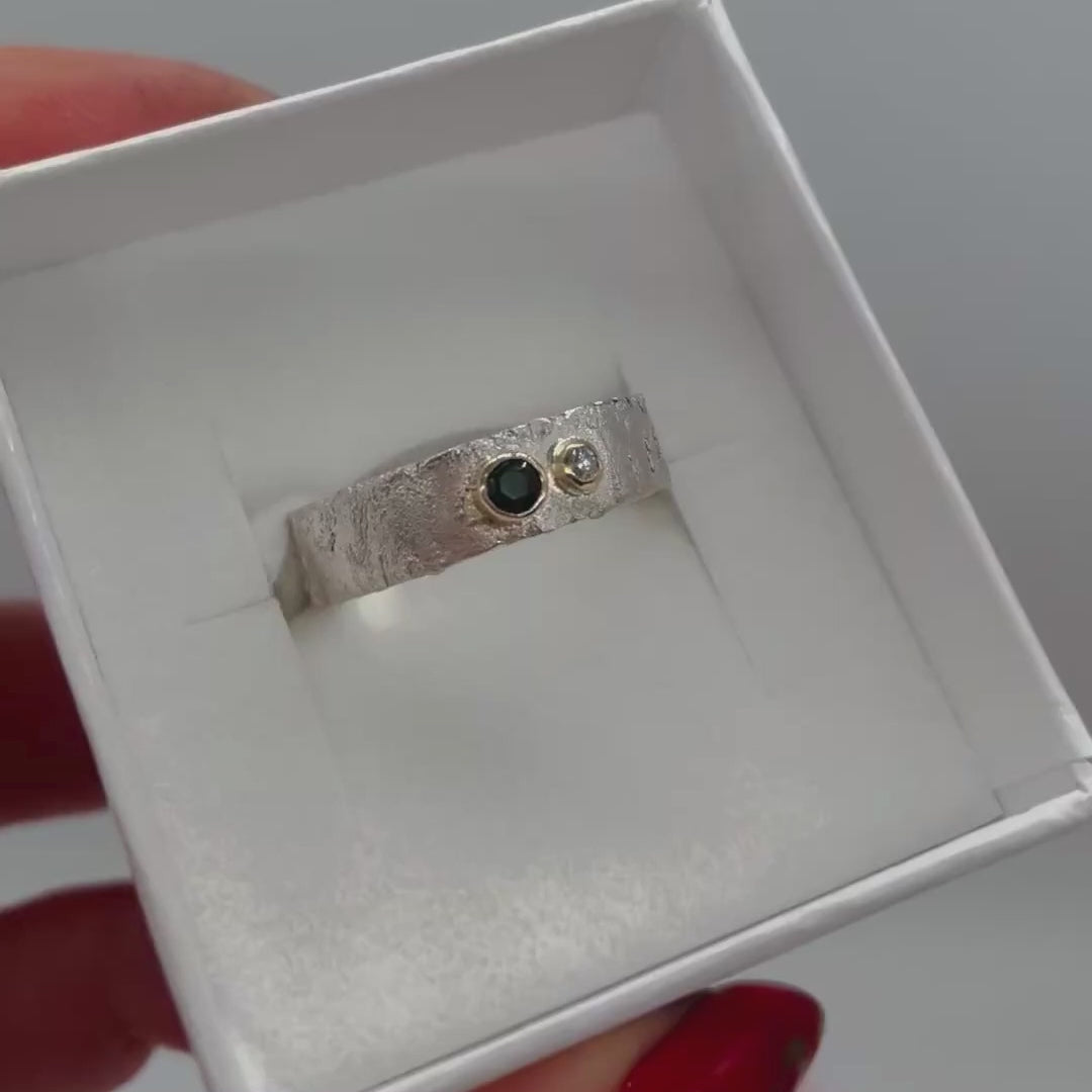 Rivda sapphire and diamond ring presented in luxury Nude Jewellery gift box