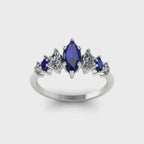 Harlequin Blue Sapphire & Diamond Ring in 18ct White Gold