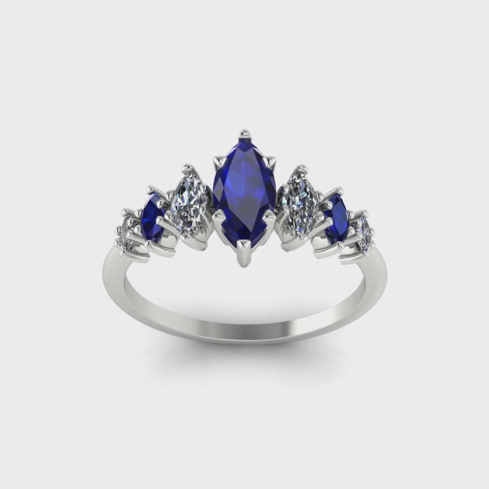 Harlequin Blue Sapphire & Diamond Ring in 18ct White Gold