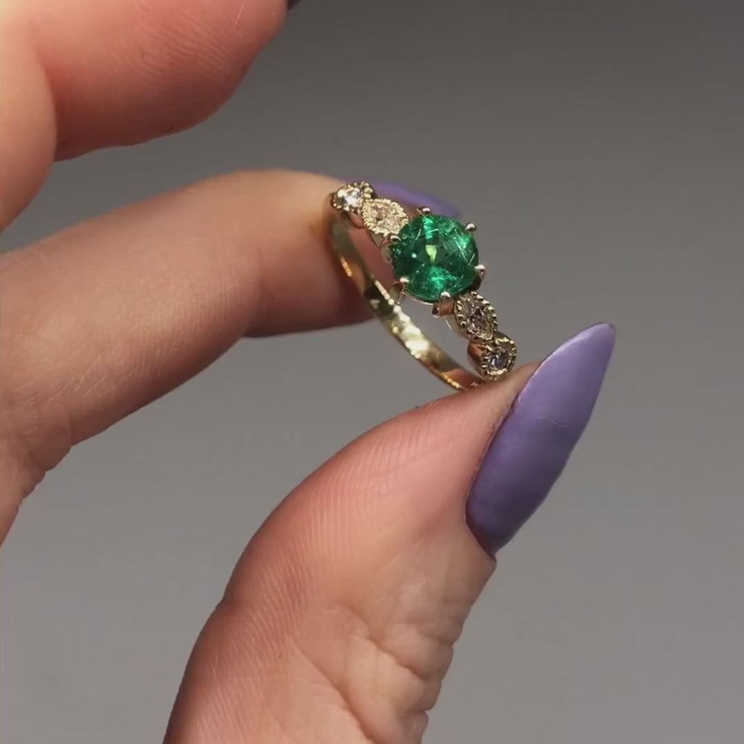 milena emerald and diamond yellow gold engagement ring