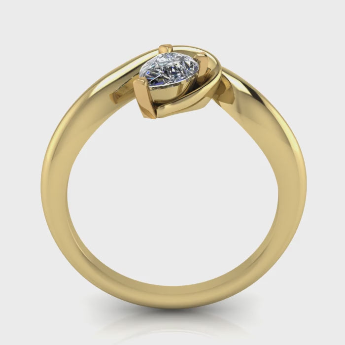 Enchanted Pear Shaped Diamond Asymmetrical Solitaire Engagement Ring in 18ct Yellow Gold