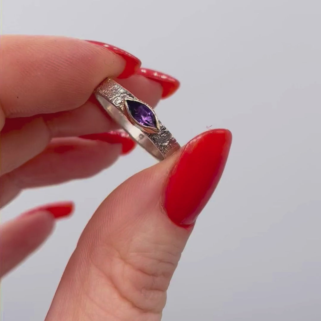 marquise amethyst east west silver with gold ring - movie
