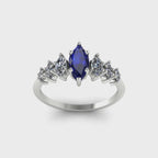 Harlequin Blue Sapphire & Diamond Ring in White Gold or Platinum