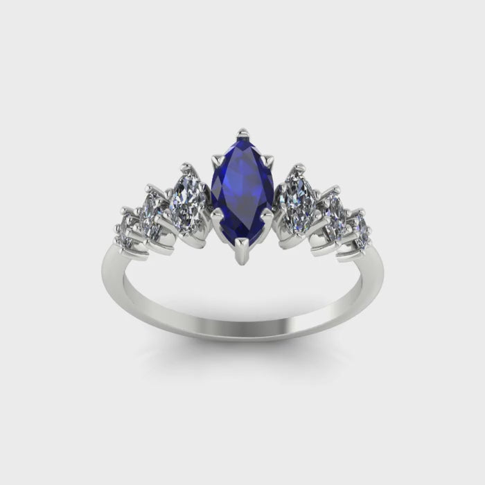 Harlequin Blue Sapphire & Diamond Ring in White Gold or Platinum