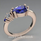 Pear Shaped Sapphire's & Diamond Asymmetrical Comet Ring Rose Gold Trilogy Ring
