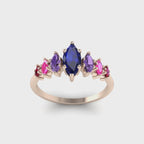 Harlequin Sapphire, Violet Sapphire, Pink Sapphire & Ruby Ring in 18ct Rose Gold
