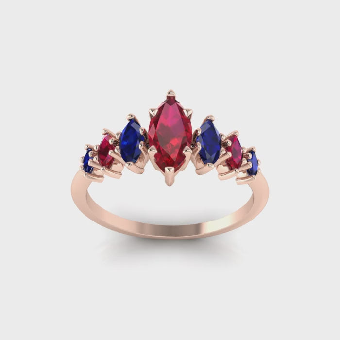 Harlequin Ruby & Blue Sapphire Ring in 18ct Rose Gold