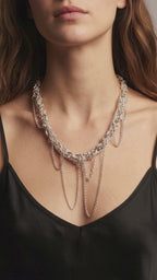 Chain Reaction sculptural woven chain necklace handmade in recycled silver, made to order in London — Nude Jewellery