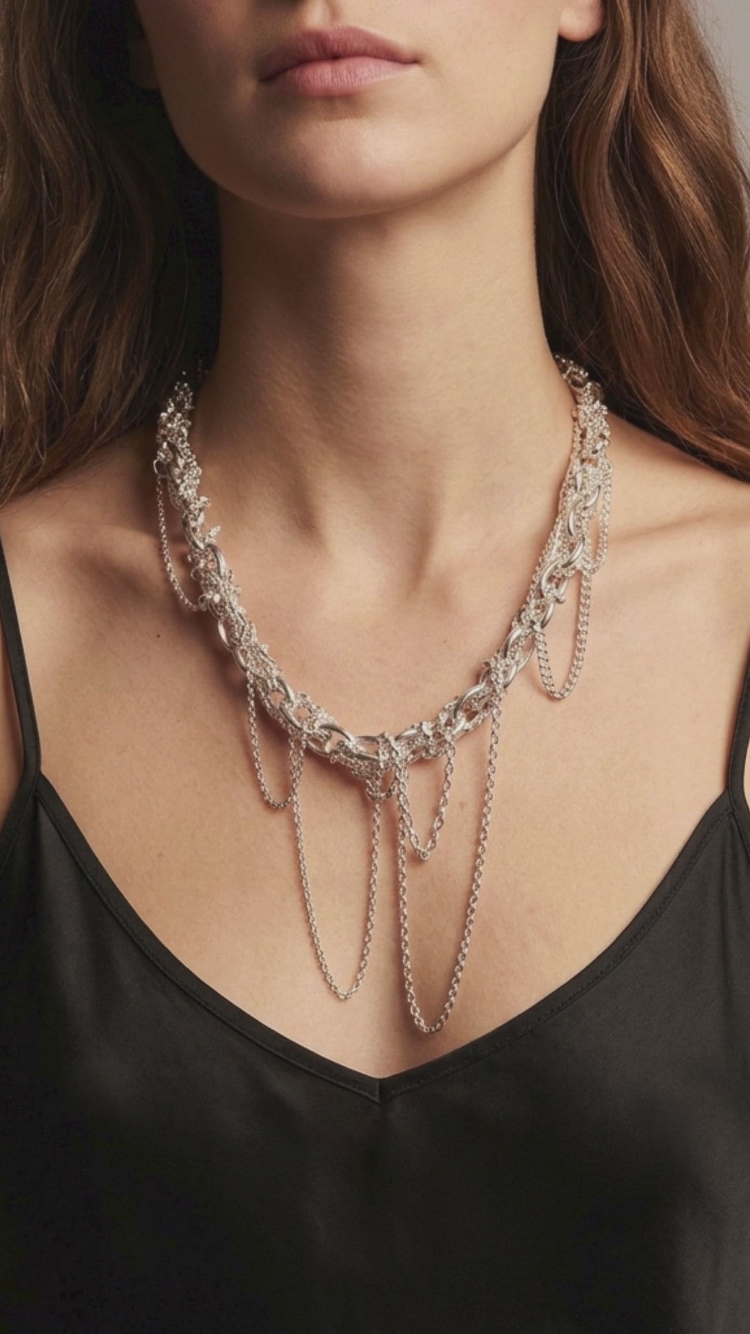 Chain Reaction sculptural woven chain necklace handmade in recycled silver, made to order in London — Nude Jewellery
