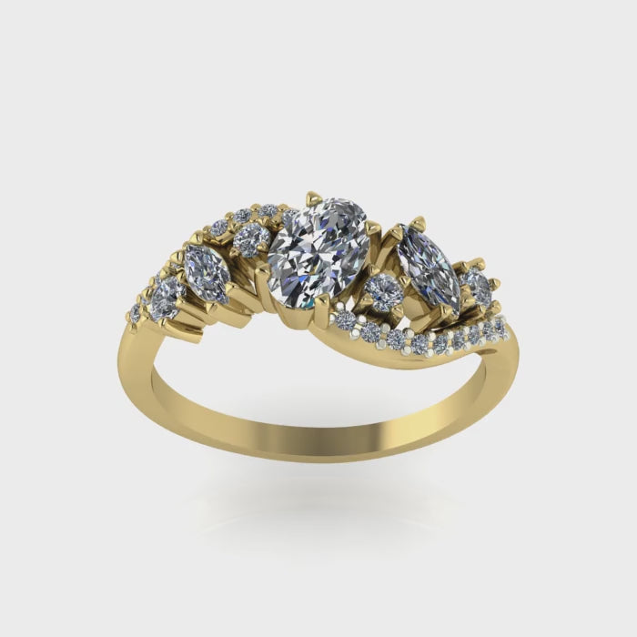 Video of the Atlantis Storm ring in 18ct yellow gold, capturing the brilliant, cascading fire of the white diamond cluster.