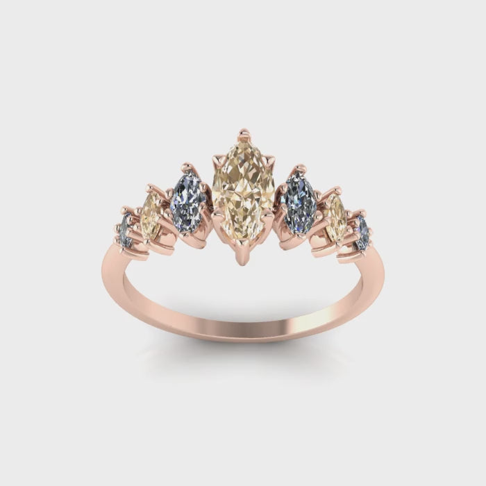 Harlequin Champagne & White Diamond Ring in 18ct Rose Gold