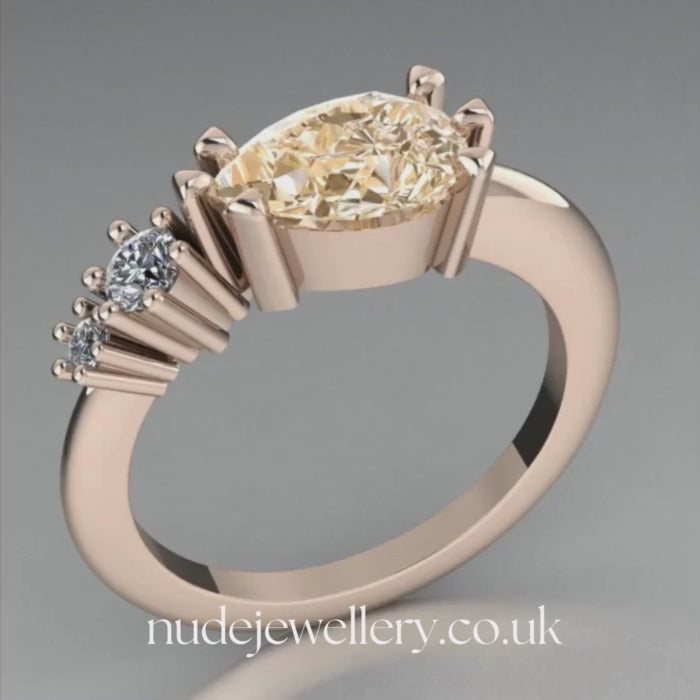 Comet Ring: Pear Shaped Champagne Diamond Rose Gold Trilogy Ring