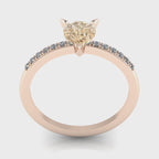 Calista pear shaped champagne diamond solitaire engagement ring in rose gold, video showing warm honeyed stone and white diamond pave band