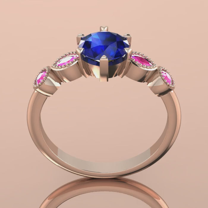 Milena Rose: Blue & Pink Sapphire Ring | 18ct Rose Gold
