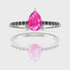 Calista: Pear Shaped Pink Sapphire & Black Diamonds - White Gold or Platinum Ring