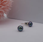 Small Black Cultured Freshwater  Pearl Stud Earrings with Silver