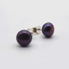 Small Black Cultured Freshwater  Pearl Stud Earrings with Silver