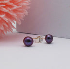 Small Black Cultured Freshwater  Pearl Stud Earrings with Silver