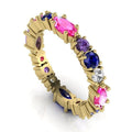 Rainbow - Pink, Purple, Blue & White Sapphire Eternity Ring - Yellow Gold