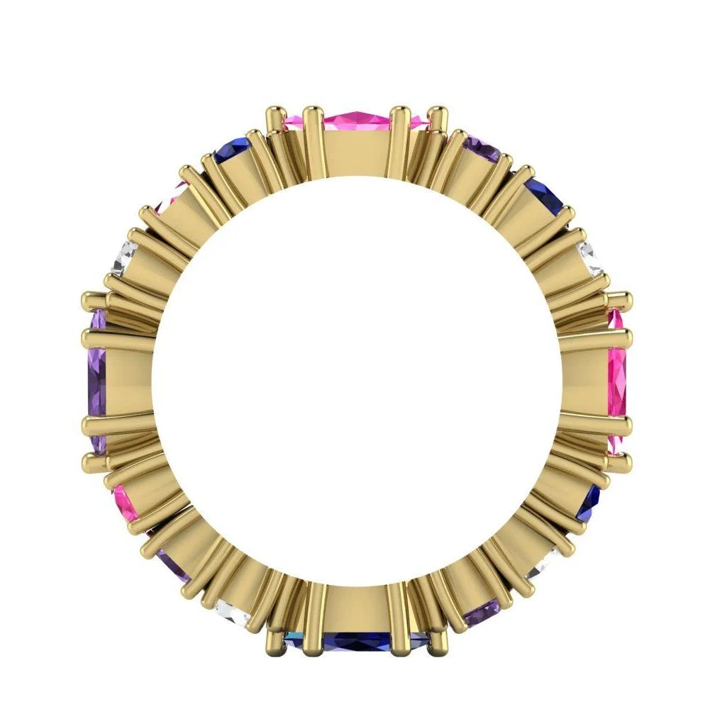 Rainbow - Pink, Purple, Blue & White Sapphire Eternity Ring - Yellow Gold