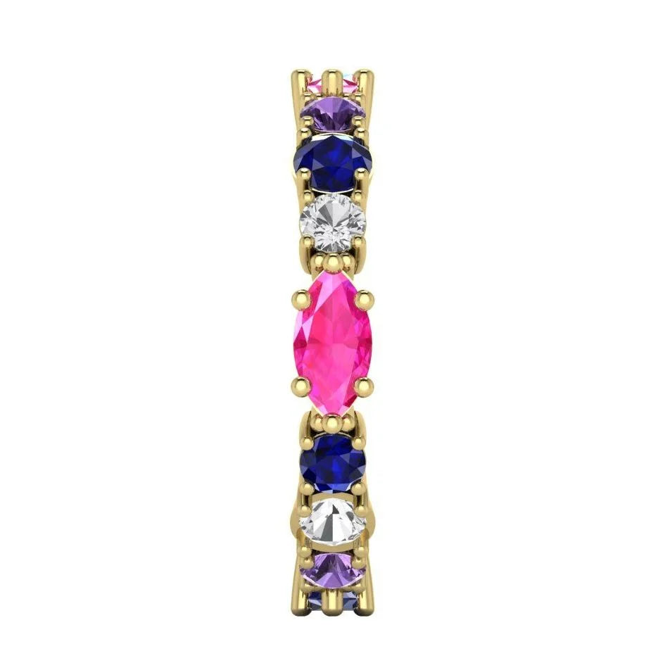 Rainbow - Pink, Purple, Blue & White Sapphire Eternity Ring - Yellow Gold