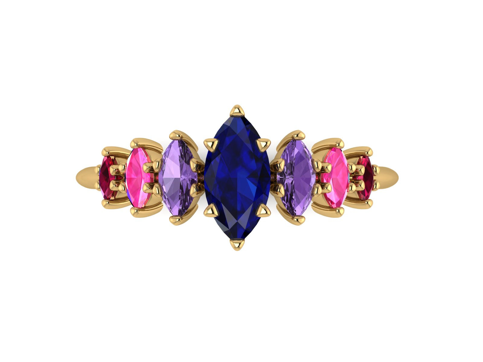 Harlequin Sapphire & Ruby Ring in 18ct Yellow Gold