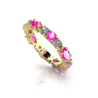 Raspberry Ripple claw set eternity ring with pink sapphires and diamonds