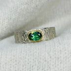Rivda oval vivid green tourmaline ring handmade from sterling silver with 9ct gold setting 
