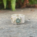 Rivda moissanite and diamond ring in sterling silver with 9ct gold setting — front view
