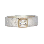 princess cut white topaz ring, handmade silver with gold setting
