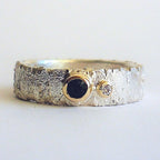 Rivda sapphire and diamond ring in sterling silver with 9ct gold settings — front view