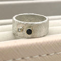 silver rivda sapphire and diamond wide band engagement ring