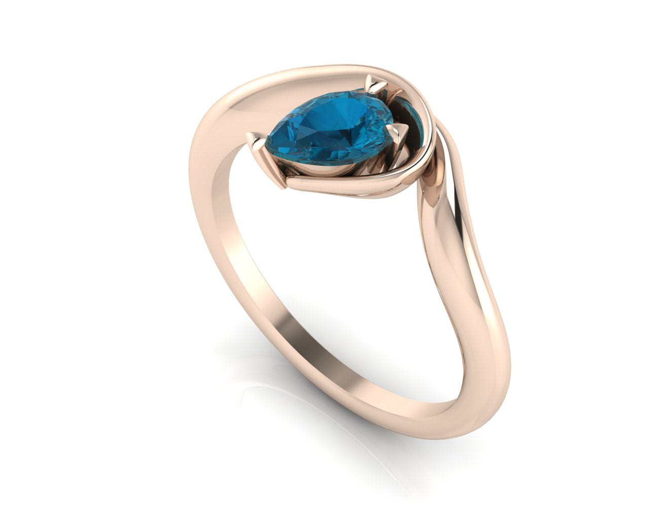 Enchanted Pear Shaped London Blue Topaz Asymmetrical Solitaire Engagement Ring in 18ct Rose Gold