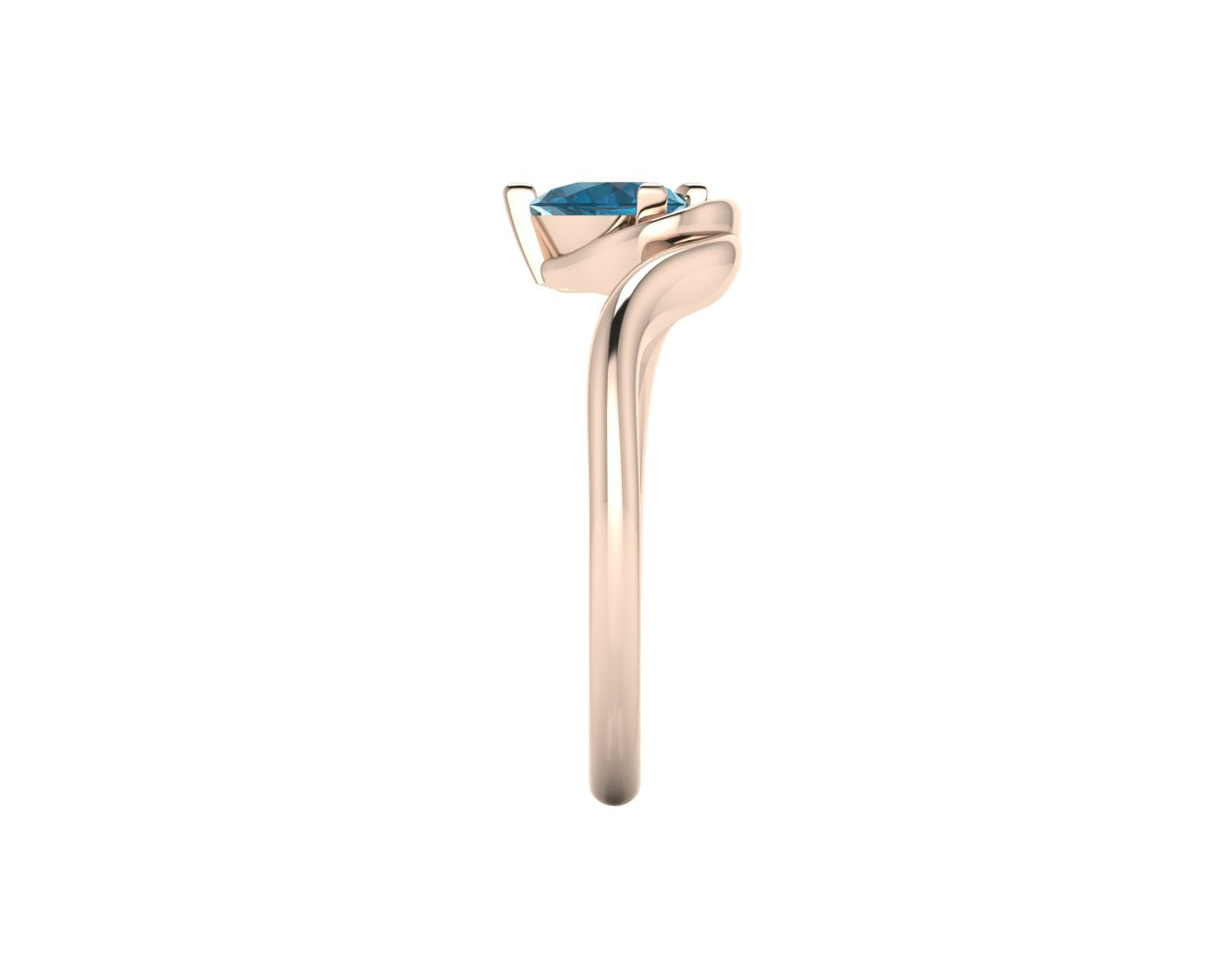 Enchanted Pear Shaped London Blue Topaz Asymmetrical Solitaire Engagement Ring in 18ct Rose Gold