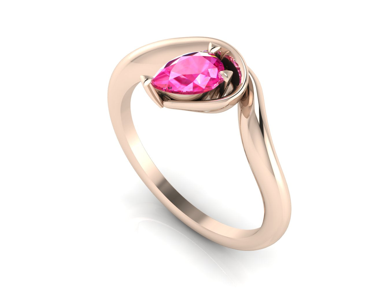 Enchanted Pear Shaped Solitaire Pink Sapphire Asymmetrical Rose Gold Ring