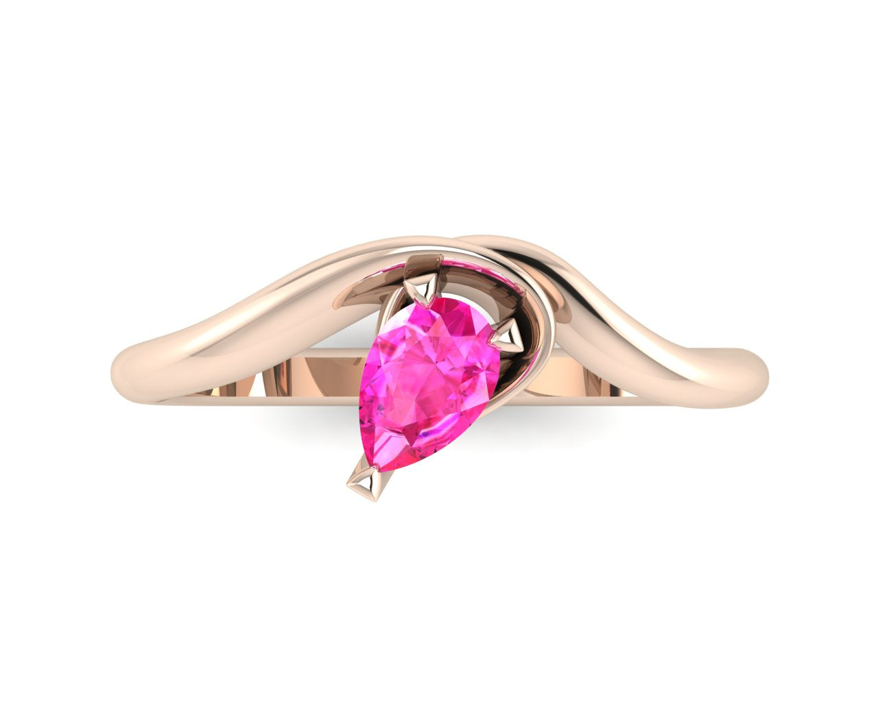 Enchanted Pear Shaped Solitaire Pink Sapphire Asymmetrical Rose Gold Ring