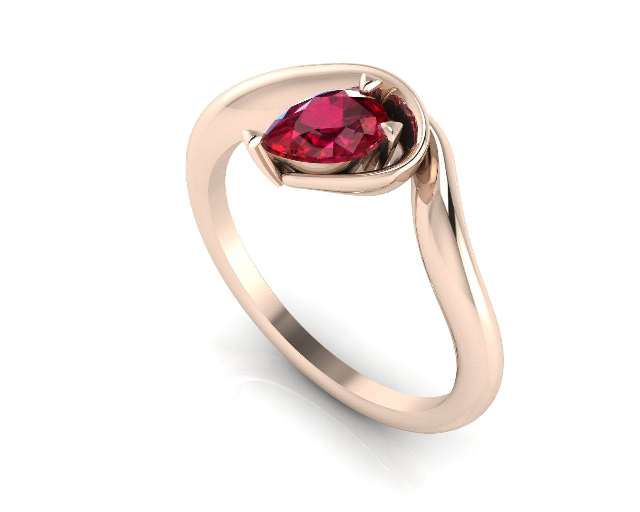 Enchanted Pear Shaped Solitaire Ruby Asymmetrical Rose Gold Ring