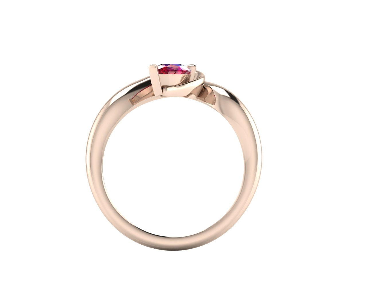 Enchanted Pear Shaped Solitaire Ruby Asymmetrical Rose Gold Ring