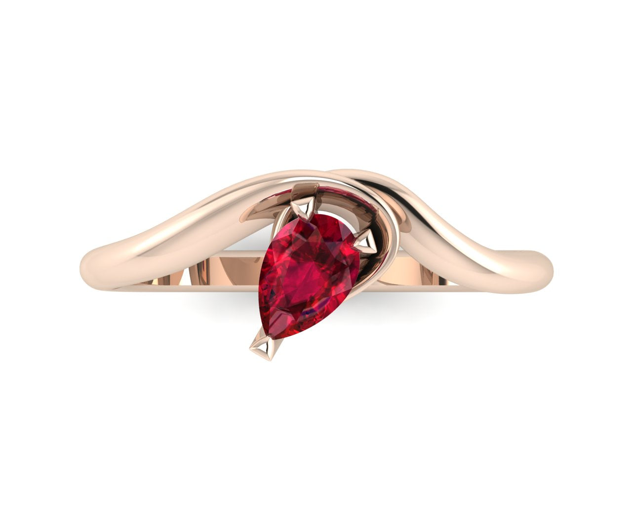 Enchanted Pear Shaped Solitaire Ruby Asymmetrical Rose Gold Ring