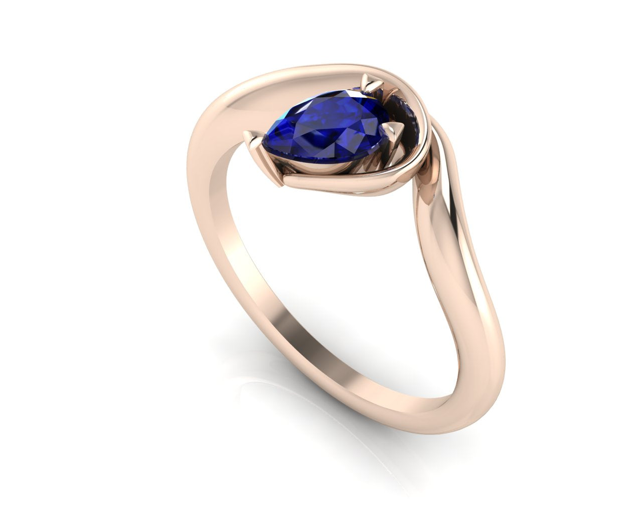 Enchanted Pear Shaped Solitaire Sapphire Asymmetrical Rose Gold Ring