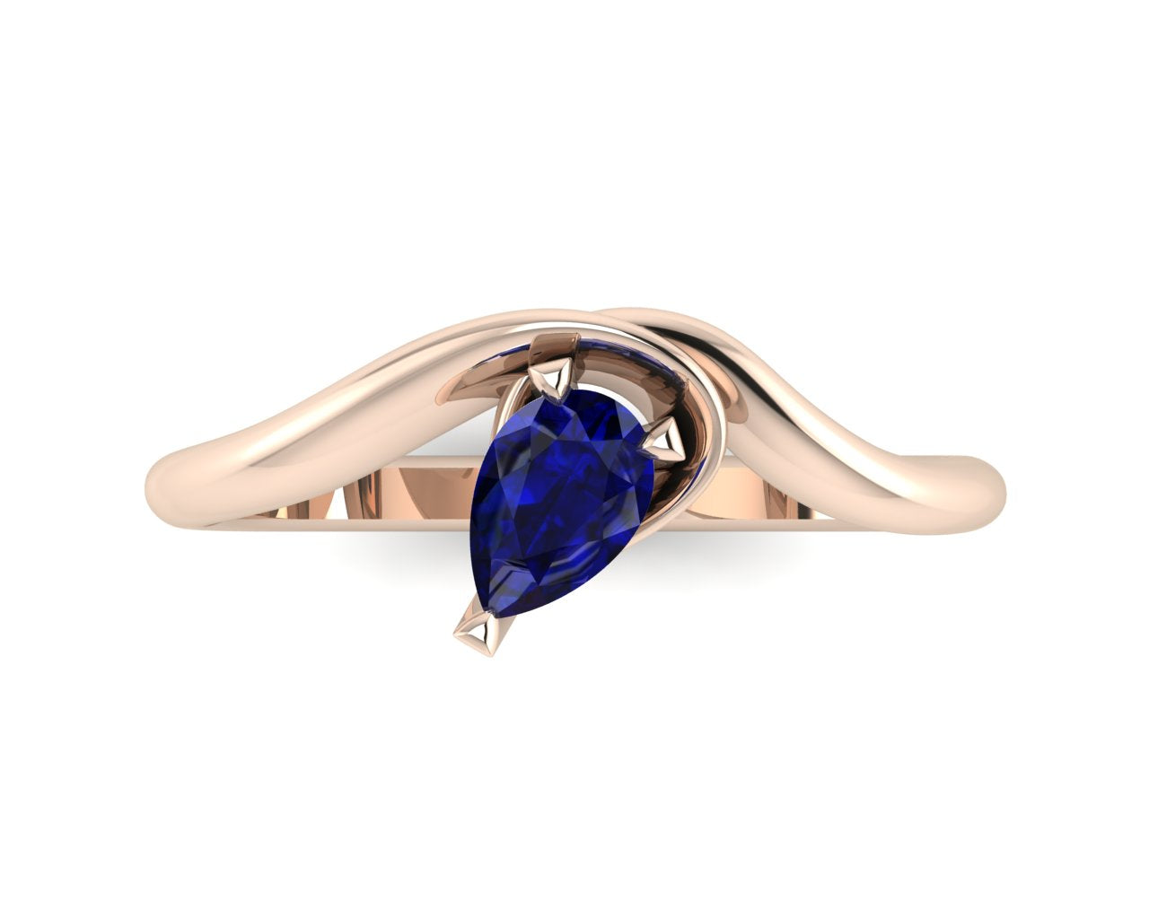 Enchanted Pear Shaped Solitaire Sapphire Asymmetrical Rose Gold Ring